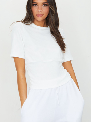 White Rib High Neck Short Sleeve Top