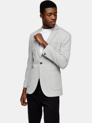 Grey Skinny Fit Single Breasted Jersey Blazer With Notch Lapel