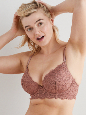 Aerie Real Power Eyelash Lace Plunge Push Up Bra