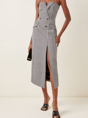 Houndstooth Cotton-wool Strapless Midi Dress