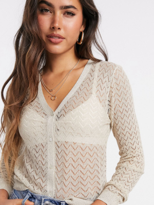 Mango Metallic Thread Chevron Cardigan In Silver