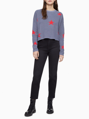 Star Intarsia Crewneck Cropped Sweater