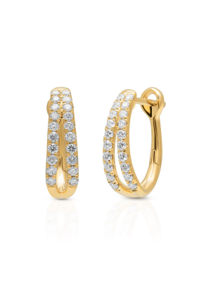 14kt Yellow Gold Diamond Split Oval Huggie Earrings