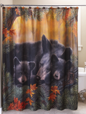 Lakeside Cozy Bears Shower Curtain - Decorative Bath Accessory With Animal Theme