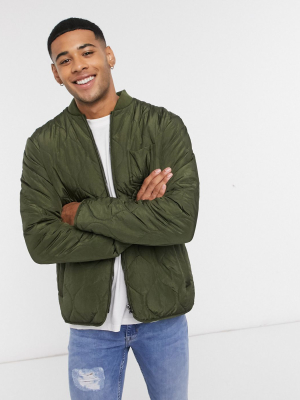 New Look Quilted Jacket In Khaki