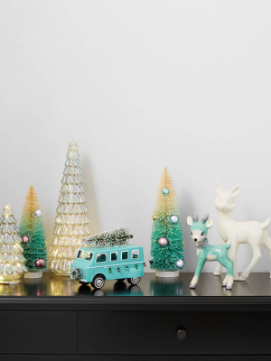 Small Metal Van With Christmas Tree On Top Decorative Figurine Mint - Wondershop™