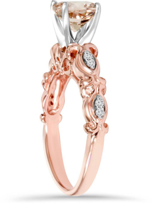 Pompeii3 1 Carat Morganite & Diamond Vintage Ring 14k Rose Gold