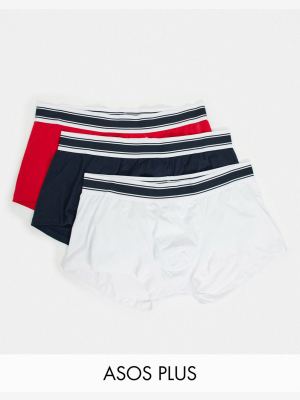 Asos Design Plus Short Trunks 3 Pack In Red White And Blue