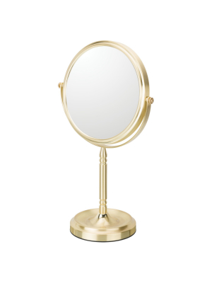 Recessed Base Double-sided Free Standing Magnified Makeup Bathroom Mirror Brushed Brass - Aptations