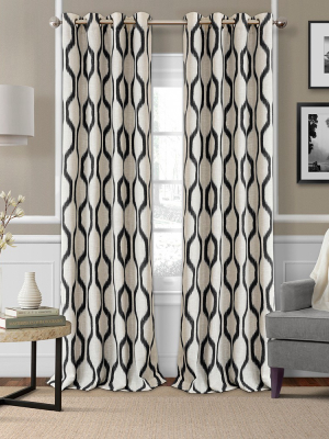 Renzo Ikat Geometric Linen Room Darkening Window Curtain Panel - Elrene Home Fashions