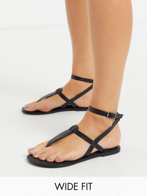 Asos Design Wide Fit Fennel Leather Toe Post Sandal In Black