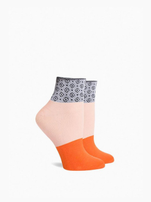 Celina Elastic Color Block Ankle Socks - Light Pink/orange/grey