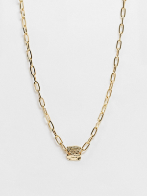 Vero Moda Chain Necklace With Hammered Pendant In Gold