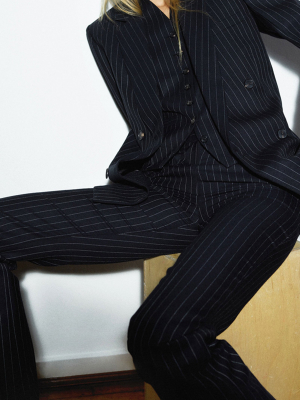 Pinstriped Flared Wool Pants