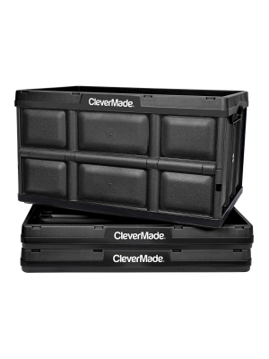 Clevermade Durable Plastic Stackable Organization 62l Collapsible Storage Bins, Black (3-pack)