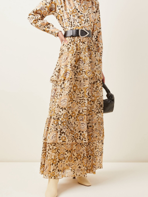 Pleated Floral-print Silk Maxi Skirt