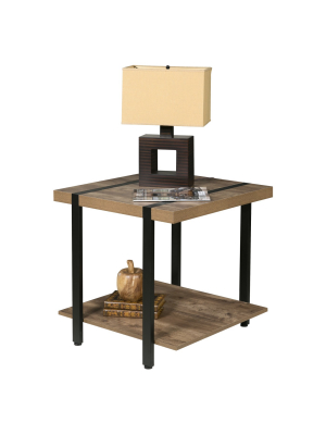 Bourbon Foundry End Table Wood And Inset Black Steel Oak - Onespace