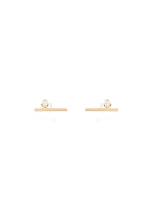 14k Prong Set Diamond Bar Studs