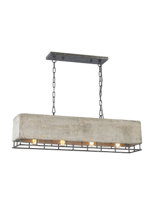 Brocca 4-light 11 X 36 X 9 Chandelier In Silverdust Iron With Concrete And Metal Shade