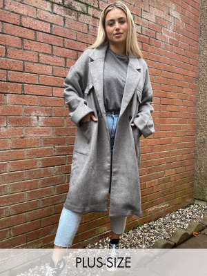 Native Youth Plus Relaxed Long Line Coat With Patch Pockets