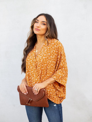 Khalil Floral Shimmer Drape Blouse - Clay - Final Sale