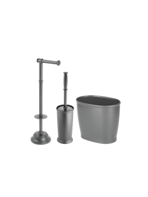 Mdesign 3 Piece Plastic Trash Can, Toilet Brush, Tissue Stand Set