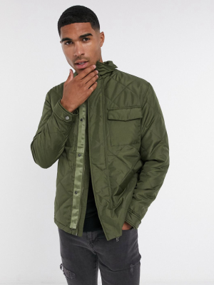 Selected Homme Quilted Coat In Khaki