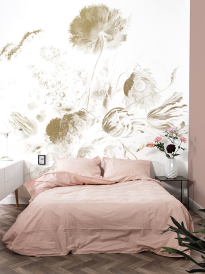 Gold Metallic Wall Mural In Golden Age Flowers White By Kek Amsterdam