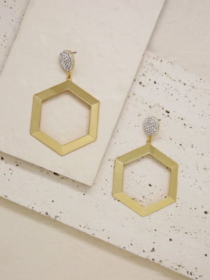 Hexagon 18k Gold Plated Dangle & Crystal Earrings