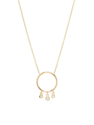 14k Circle Dangling Bezel Diamond Necklace