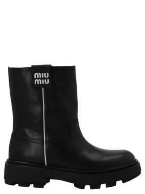 Miu Miu Logo Patch Ankle Boots