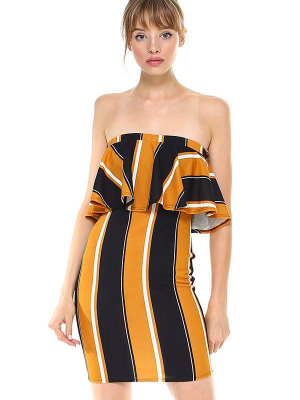 Bold Stripe Flounce Tube Dress