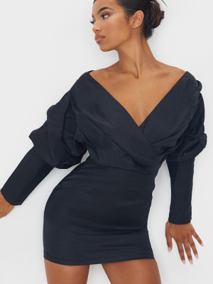 Black Off The Shoulder Ruched Bodycon Dress