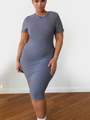 Plus Charcoal Grey Cap Sleeve Midi Dress