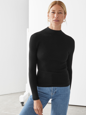 Fitted Mock Neck Merino Wool Sweater