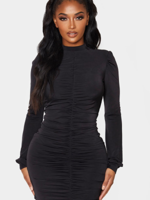 Shape Black Slinky Ruched Front High Neck...