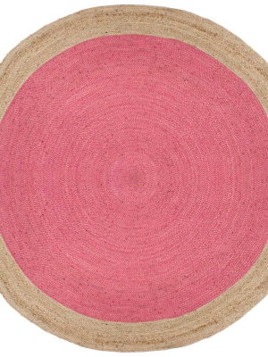 Natural Fiber Pink/natural Round Rug