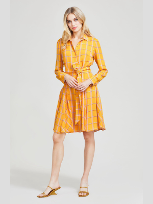 Plaid Georgette Belted Shirt Dress