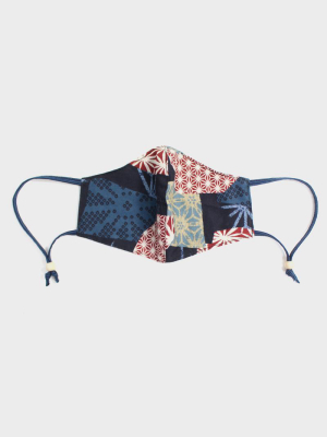 Face Mask, Blue And Burgundy Patchwork (adjustable Cord)