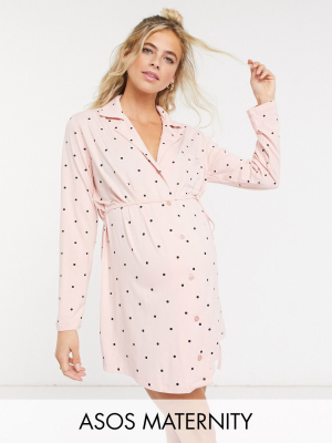 Asos Design Maternity Exclusive Pink Spot Sleep Shirt