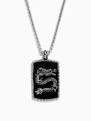 Effy Men's 925 Sterling Silver Onyx Dragon Dog Tag Pendant, 21.50 Tcw
