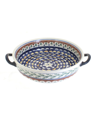 Blue Rose Polish Pottery Evergreen Round Casserole With Handles