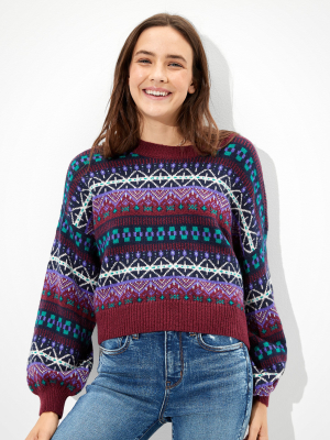 Ae Cropped Fairisle Crew Neck Sweater