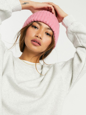 Asos Design Chunky Rib Fisherman Beanie In Pink