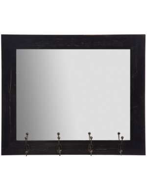 22"x26" Entryway Wall Mount Mirror With Hooks Black - Gallery Solutions