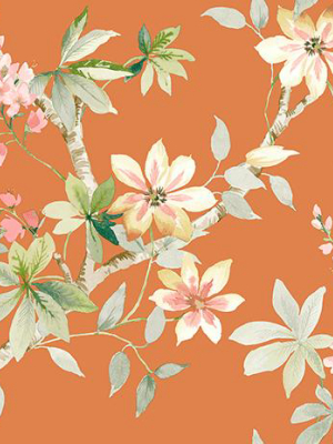Jasper Floral Wallpaper In Oranges And Greens By Carl Robinson For Seabrook Wallcoverings