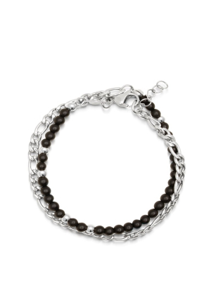 Men's Wrap-around Bracelet With Matte Onyx And Silver Chain