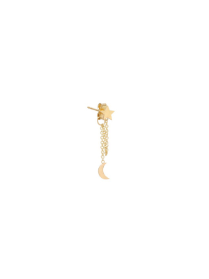 14k Itty Bitty Star & Moon Chain Stud Earring