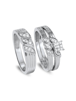 Pompeii3 1/3ct Engagement Trio Ring Set 10k White Gold