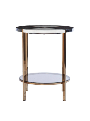 Lenaedo Round Faux Marble End Table Black/white/gold - Aiden Lane